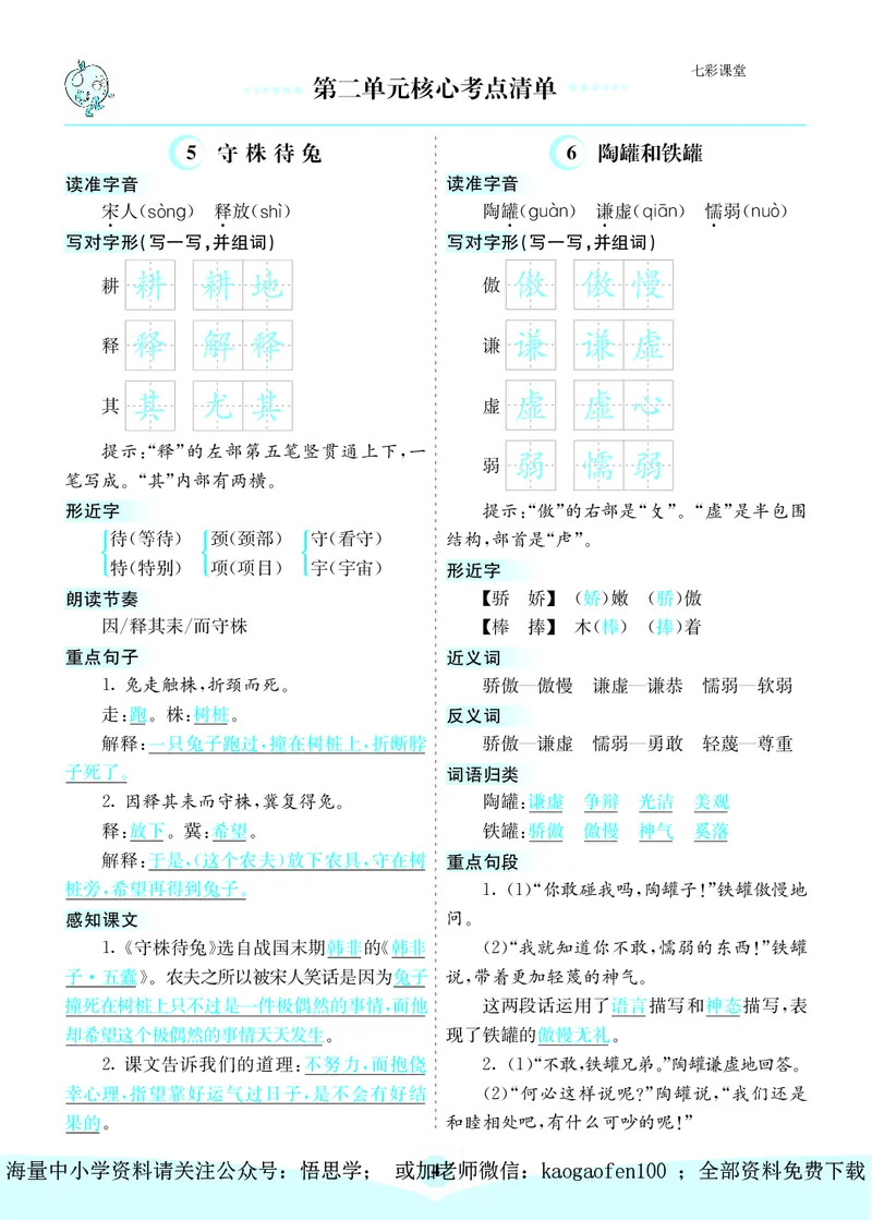 小学三年级下册-部编版语文：第二单元核心考点清单_小学1-6年级全部试卷_语文_三年级_3-8-2、小学三年级语文下册_3-8-2-1、学习资料、复习、知识点、归纳汇总_部编版