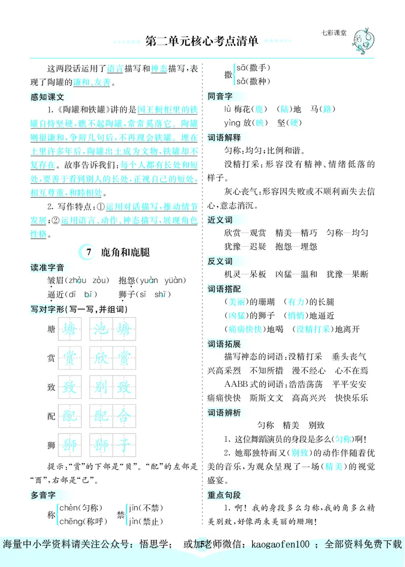 小学三年级下册-部编版语文：第二单元核心考点清单_小学1-6年级全部试卷_语文_三年级_3-8-2、小学三年级语文下册_3-8-2-1、学习资料、复习、知识点、归纳汇总_部编版