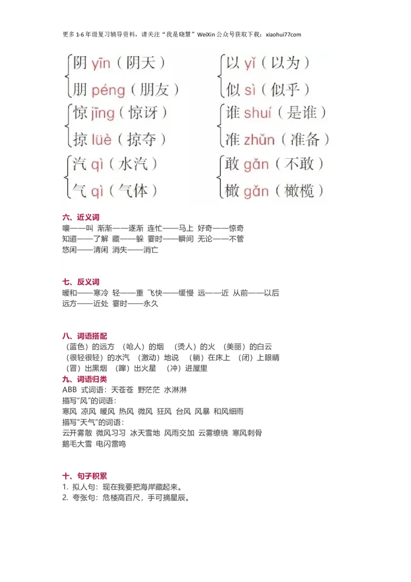 小学二年级上册-语文第七单元知识点_小学1-6年级全部试卷_语文_二年级_3-7-1、小学二年级语文上册_3-7-1-1、复习、知识点、归纳汇总_通用