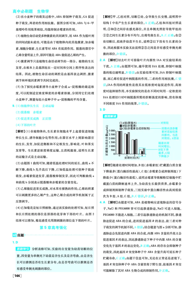 第5章植物生命活动的调节_生物_2026版高中必刷题生物人教版_2026版高中必刷题生物选修1RJ_2025秋高中必刷题生物学选择性必修1稳态与调节RJ不定项选择题模式_图书答案
