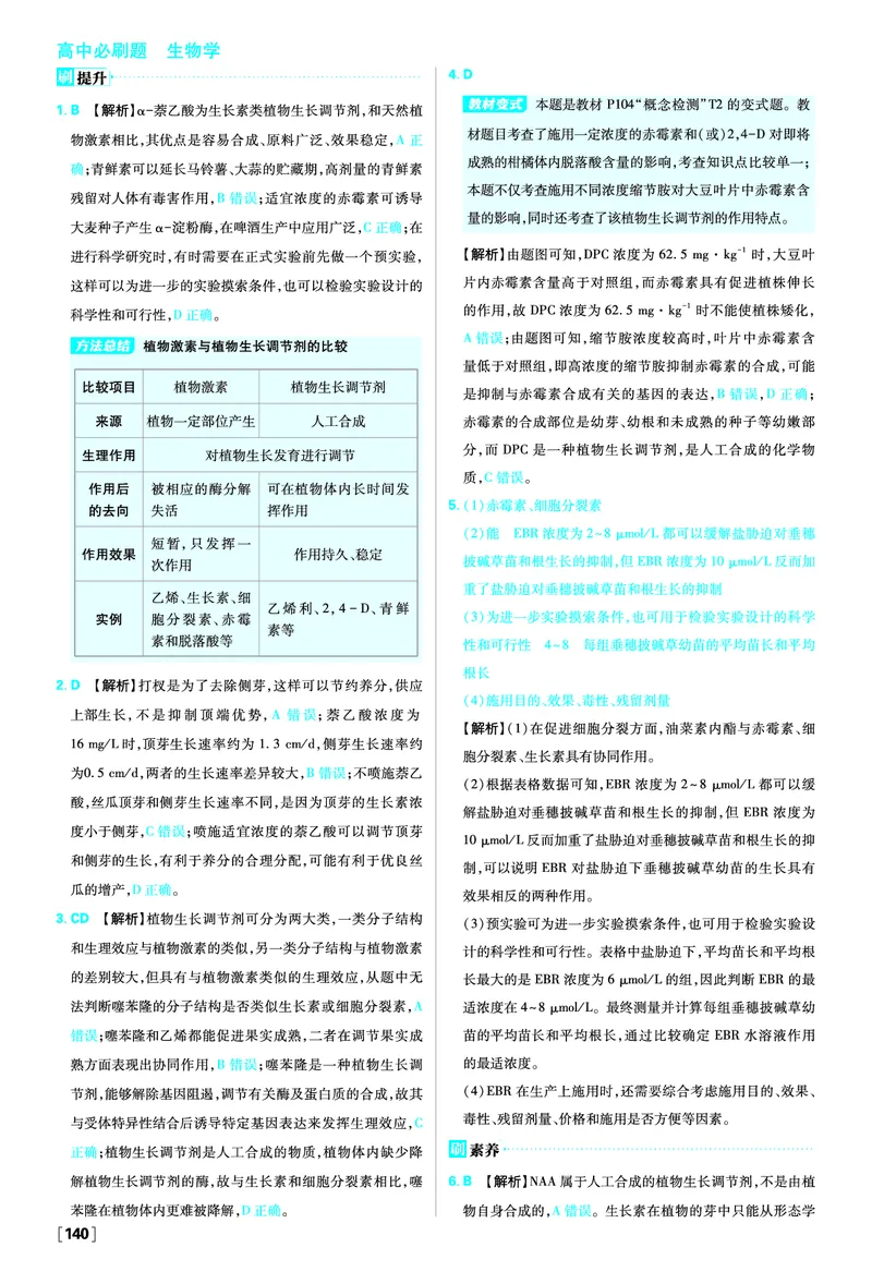 第5章植物生命活动的调节_生物_2026版高中必刷题生物人教版_2026版高中必刷题生物选修1RJ_2025秋高中必刷题生物学选择性必修1稳态与调节RJ不定项选择题模式_图书答案