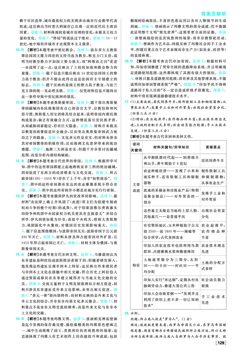 第二单元中古时期的世界_历史_2026春高中必刷题历史必修下RJ_答案历史必修下