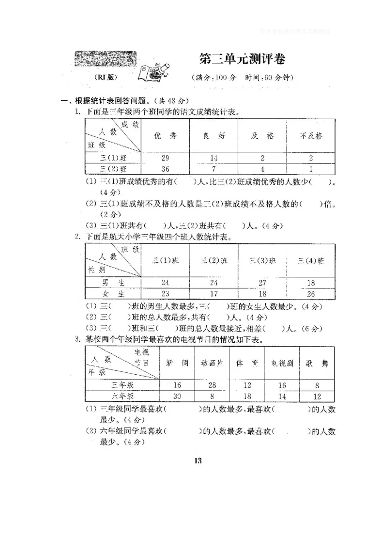 小学三年级下册（三下）人教版数学全套测试卷附答案（单元.期中.期末）_小学1-6年级全部试卷_数学_三年级_3-8-4、小学三年级数学下册_3-8-4-2、练习题、作业、试题、试卷_人教版