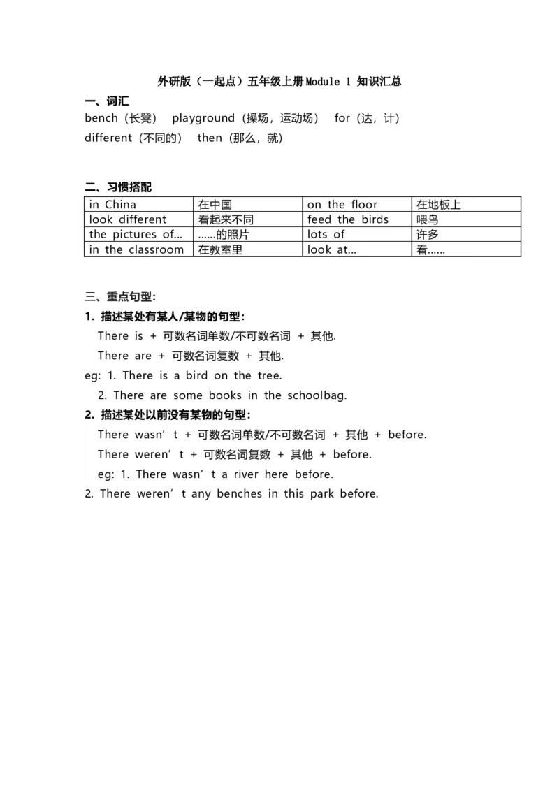 外研版一起点五年级上册Module1知识点汇总_小学1-6年级全部试卷_英语_五年级_3-10-5、小学五年级英语上册_3-10-5-1、复习、知识点、归纳汇总_外研版一起点