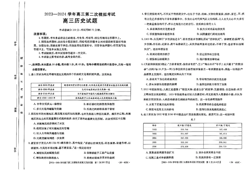 高三历史试题_2024年5月_01按日期_14号_2024届河北金太阳24-253C保定市高三二模试题_2024届河北省保定市高三下学期二模历史试题