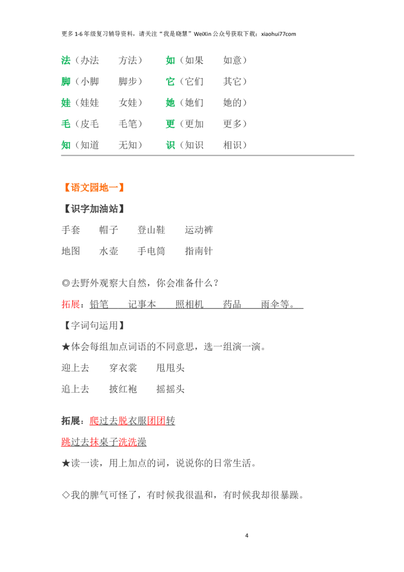 小学二年级上册-语文第一单元知识点_小学1-6年级全部试卷_语文_二年级_3-7-1、小学二年级语文上册_3-7-1-1、复习、知识点、归纳汇总_通用