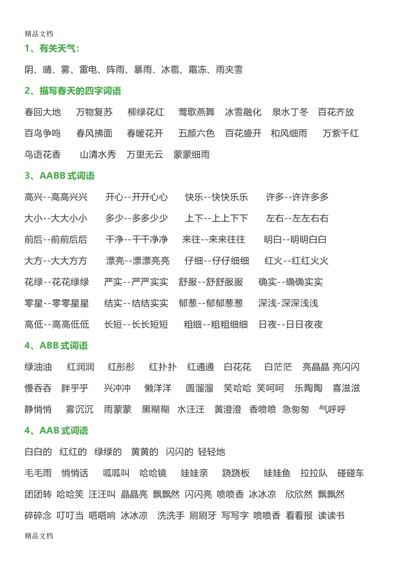 最新一年级语文下册日积月累词语分类知识点_小学1-6年级全部试卷_语文_一年级_3-6-2、小学一年级语文下册_3-6-2-1、复习、知识点、归纳汇总_通用