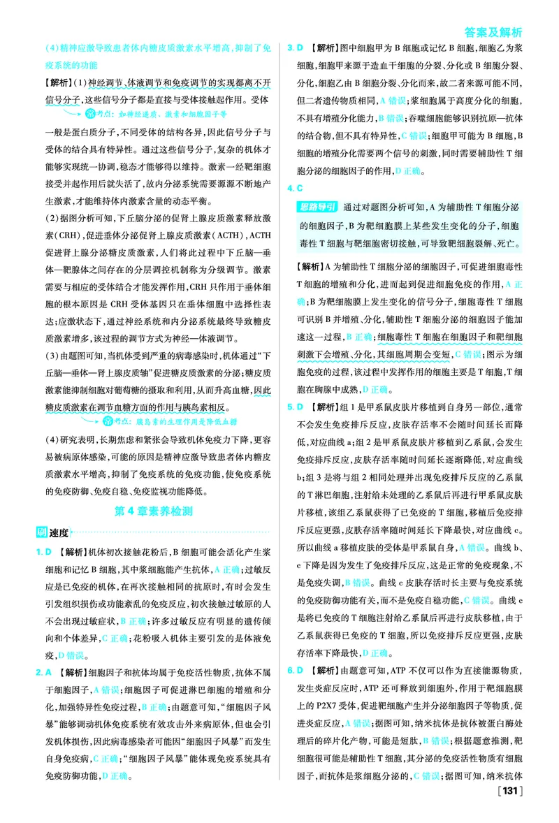 第4章免疫调节_生物_2026版高中必刷题生物人教版_2026版高中必刷题生物选修1RJ_2025秋高中必刷题生物学选择性必修1稳态与调节RJ不定项选择题模式_图书答案