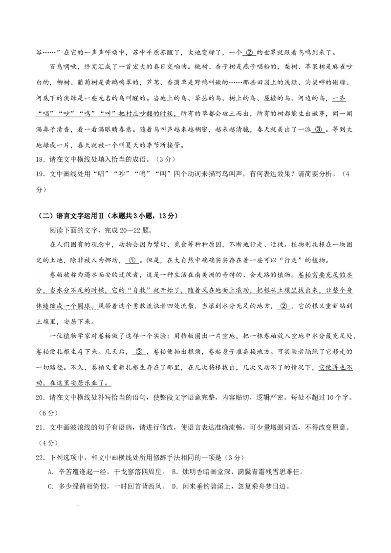 高三语文开学摸底考（新高考七省专用）01（考试版）_2024年4月_其他_2023-2024学年高三下学期开学摸底考试卷_2023-2024学年高三语文下学期开学摸底考试卷
