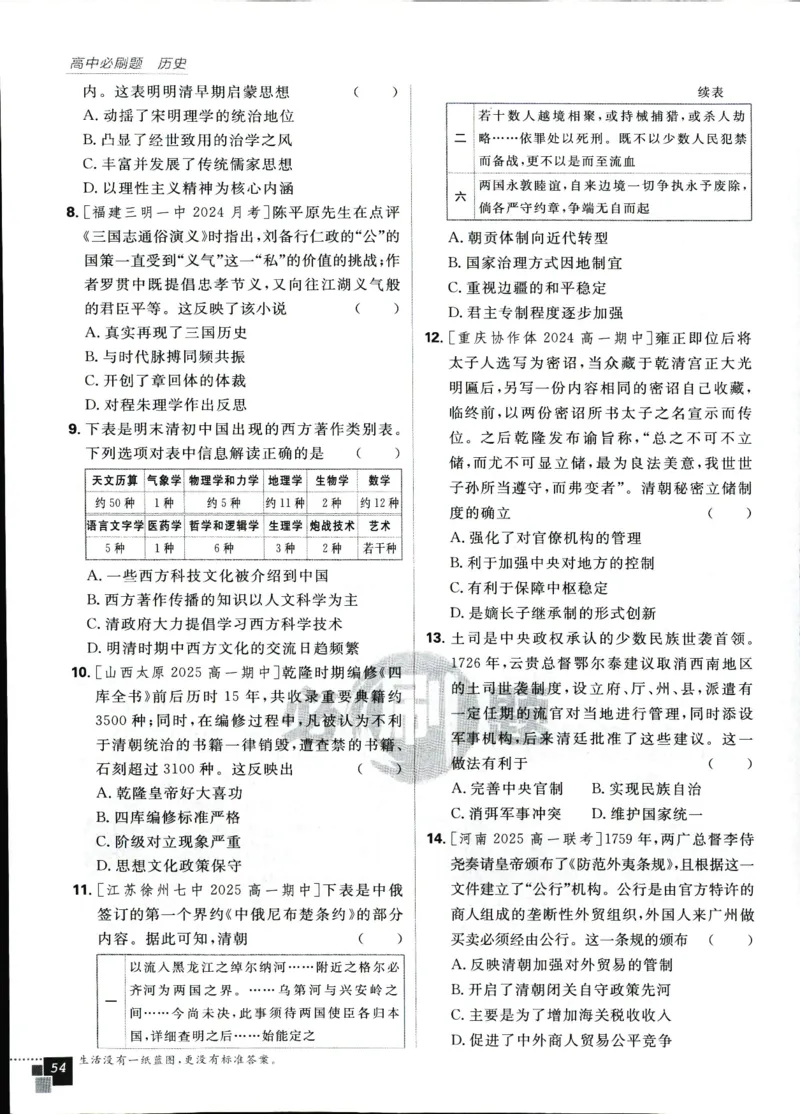高中必刷题历史必修上人教答案狂k都在里面了_历史_2026高中必刷题历史必修上RJ