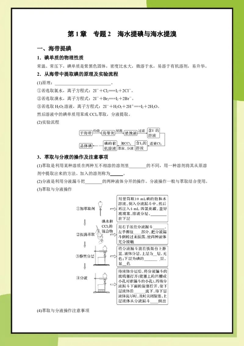 第1章　专题2海水提碘与海水提溴（学用）_化学_2026版高中必刷题化学《鲁科》_26春化学-鲁科-必修二_化学必修2LK_电子预习卡