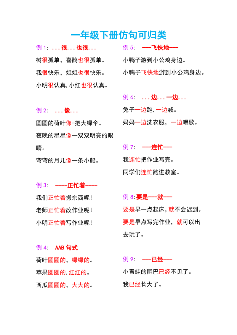 新部编版一年级下册语文仿句练习_小学1-6年级全部试卷_语文_一年级_3-6-2、小学一年级语文下册_3-6-2-2、练习题、作业、试题、试卷_部编（人教）版_专项练习