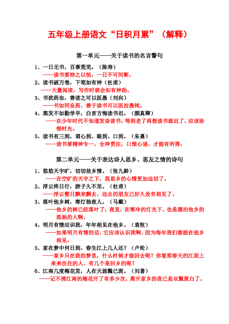 小学五年级语文上册日积月累知识_小学1-6年级全部试卷_语文_五年级_3-10-1、小学五年级语文上册_3-10-1-1、复习、知识点、归纳汇总_部编（人教）版