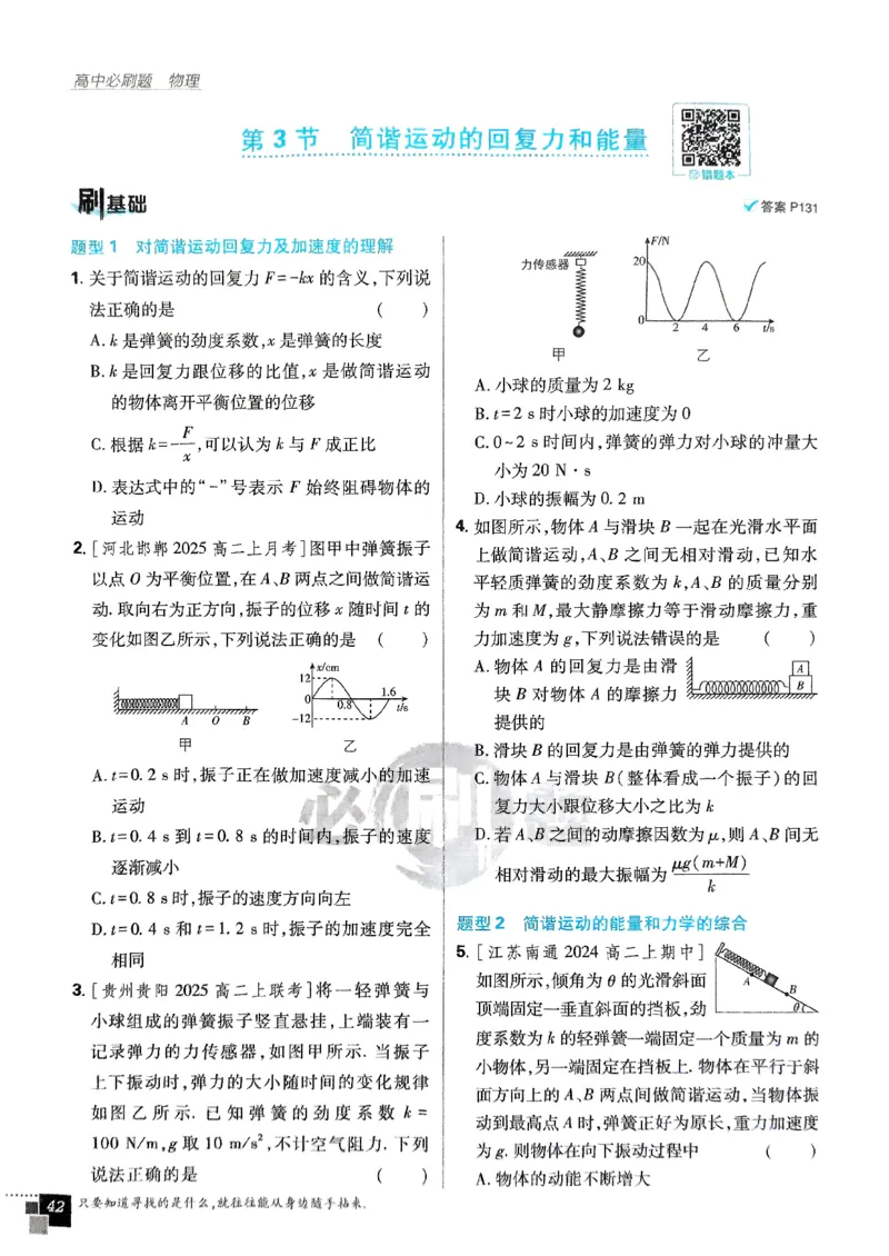 2025秋高中必刷题物理RJ版选修1_2026版高中必刷题_物理_2026版高中必刷题物理人教版_2026版高中必刷题物理选修一人教版