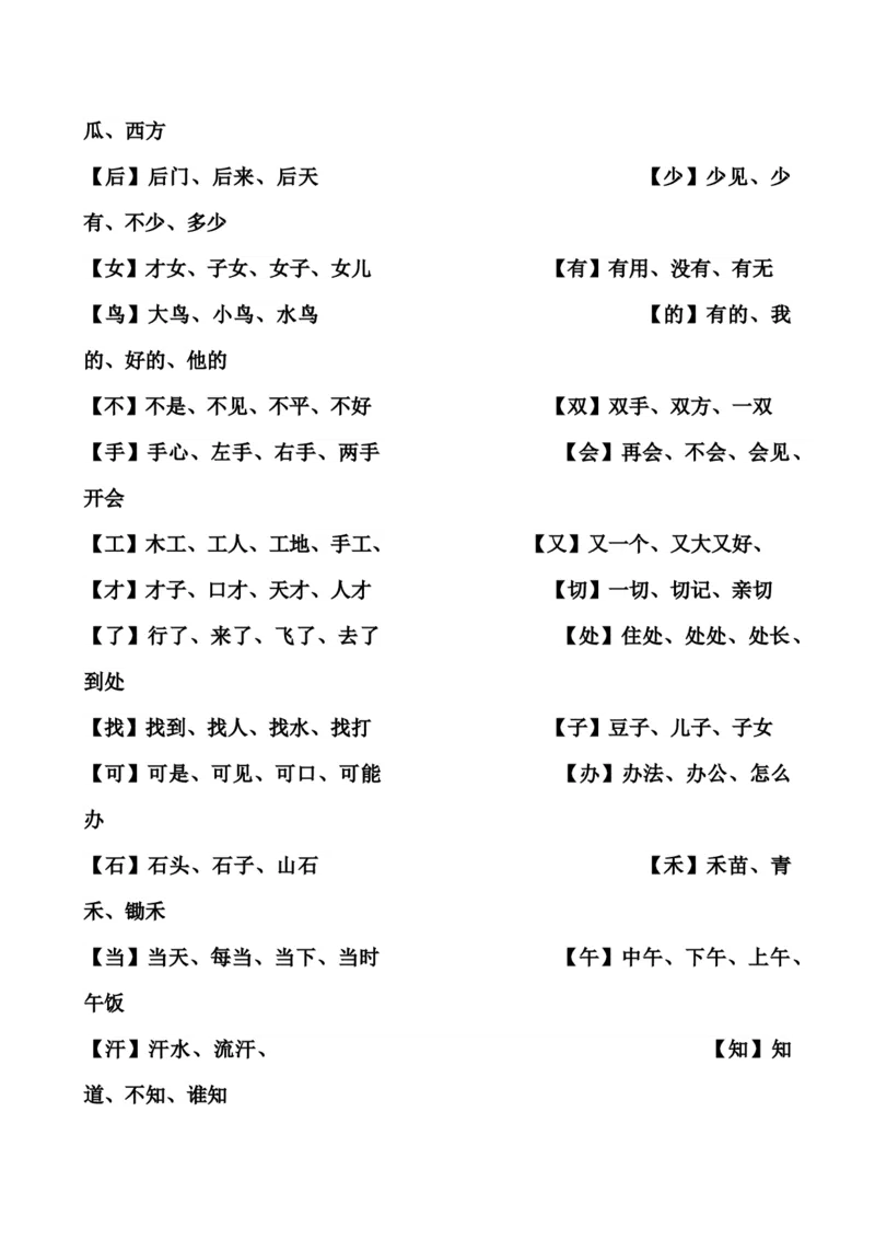 小学一年级上册生字组词_小学1-6年级全部试卷_语文_一年级_3-6-1、小学一年级语文上册_3-6-1-1、复习、知识点、归纳汇总_通用