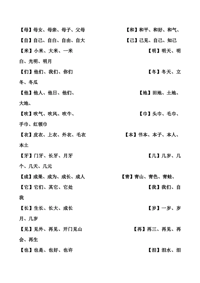小学一年级上册生字组词_小学1-6年级全部试卷_语文_一年级_3-6-1、小学一年级语文上册_3-6-1-1、复习、知识点、归纳汇总_通用