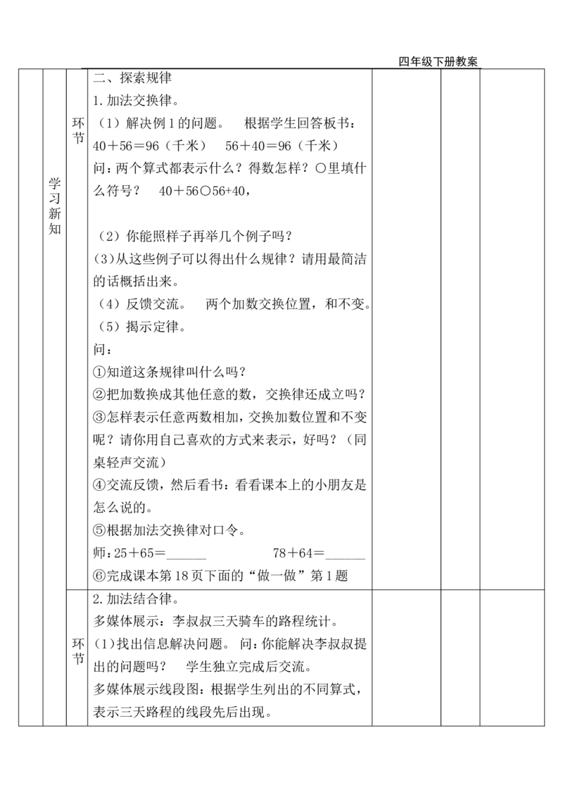 第1课时加法运算定律_小学1-6年级全部试卷_数学_四年级_3-9-4、小学四年级数学下册_3-9-4-3、课件、讲义、教案_人教版_2.人教版四（下）数学全册教案、导学案_电子教案_电子教案