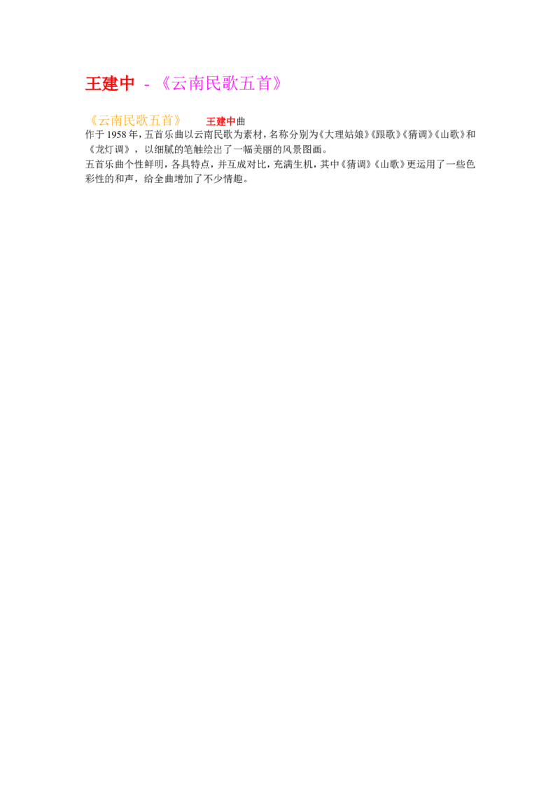 新建MicrosoftWord文档_一万首著名钢琴曲谱哈农贝多芬合集视频教学电子版高清无水印可打印_04中国乐曲钢琴谱合集_王建中钢琴谱全集_王建中-《云南民歌五首》