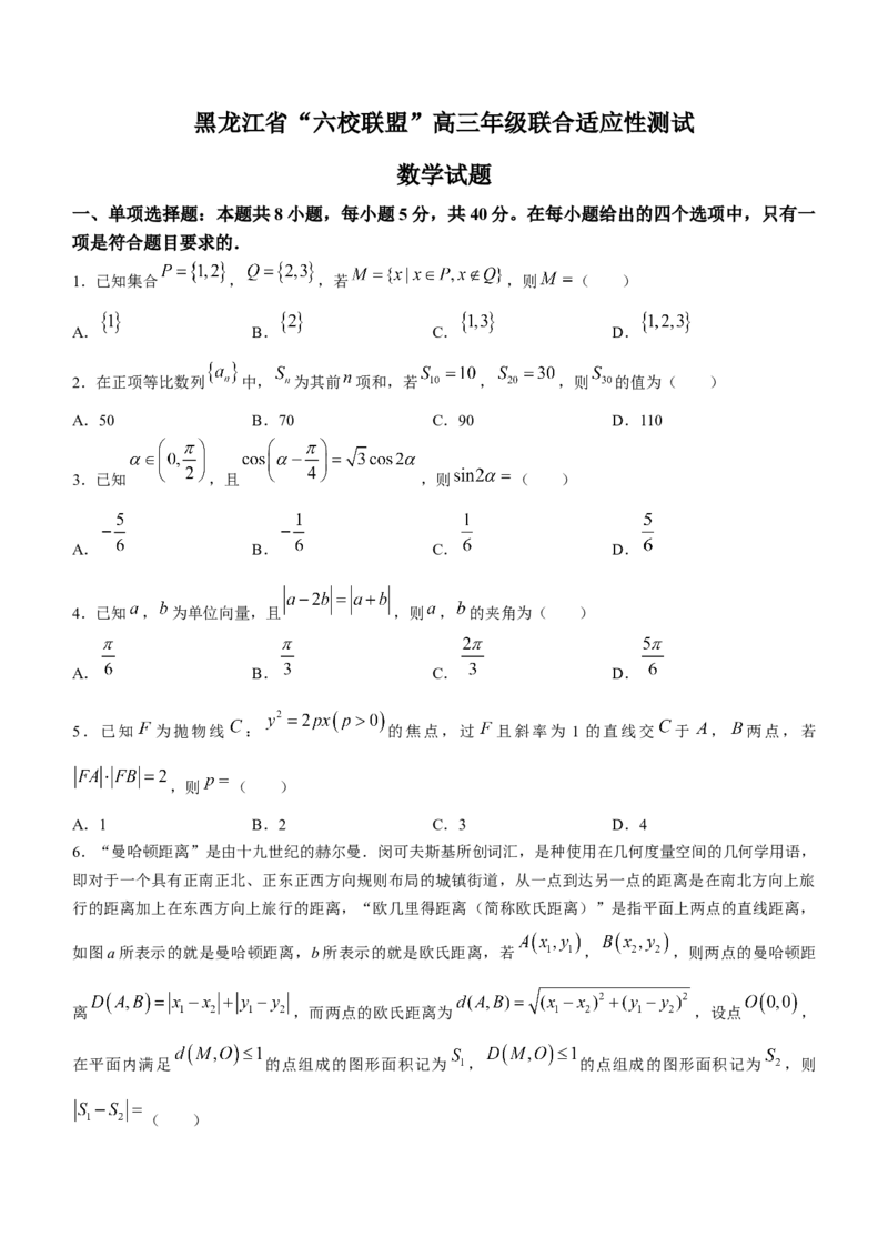 黑龙江省六校联盟2024届高三下学期联合性适应测试数学(1)_2024年2月_022月合集_2024届黑龙江省六校联盟高三下学期联合性适应测试
