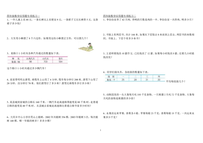 四年级数学下册应用题专项练习1-4(书)_小学1-6年级全部试卷_数学_四年级_3-9-4、小学四年级数学下册_3-9-4-2、练习题、作业、试题、试卷_人教版_2023-6-17更新_单元、期中、期末试卷