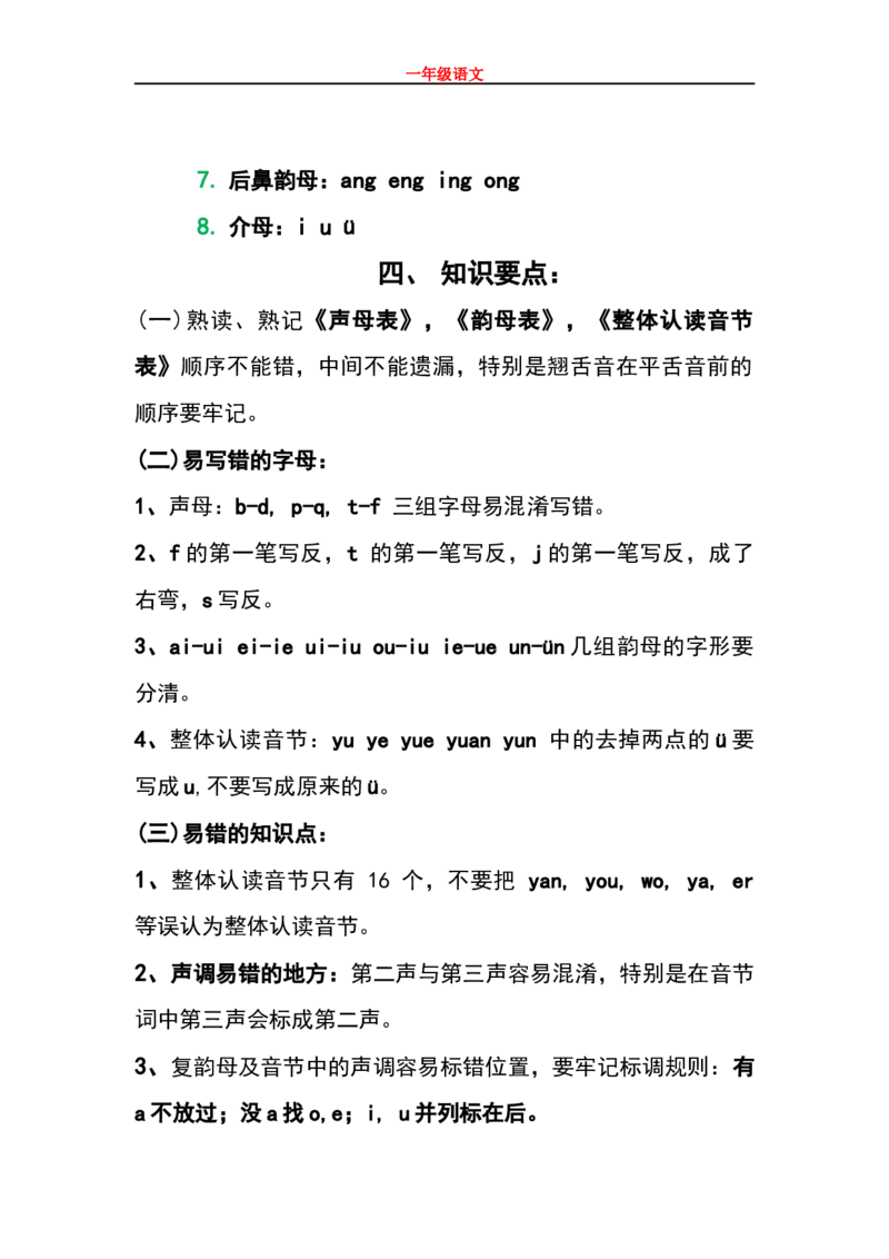 小学一年级上册语文资料-语文拼音复习资料_小学1-6年级全部试卷_语文_一年级_3-6-1、小学一年级语文上册_3-6-1-1、复习、知识点、归纳汇总_通用