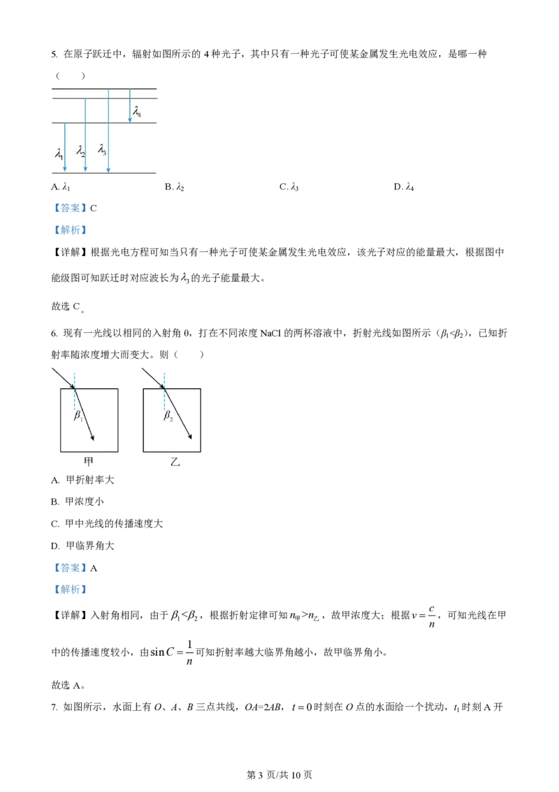 2024年高考物理试卷（江苏）（回忆版）（解析卷）缺第8题、第16题_物理高考真题试卷_新&middot;PDF版2008-2024&middot;高考物理真题_版本1：物理（按试卷类型分类）2008-2024