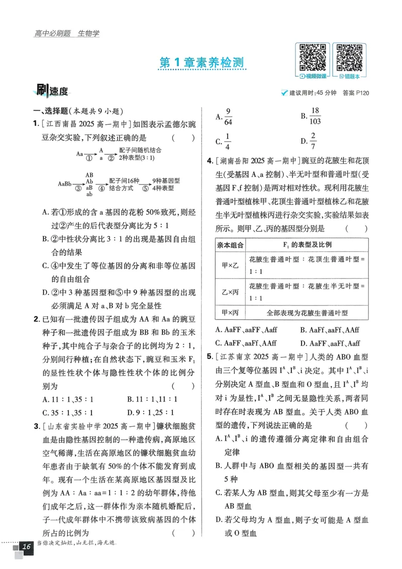 第1章第1节孟德尔的豌豆杂交实验（一）(1)_生物_2026版高中必刷题生物人教版_2026春高中必刷题生物必修2RJ_2026版高中《必刷题》教材同步版（生物）（必修2）_474