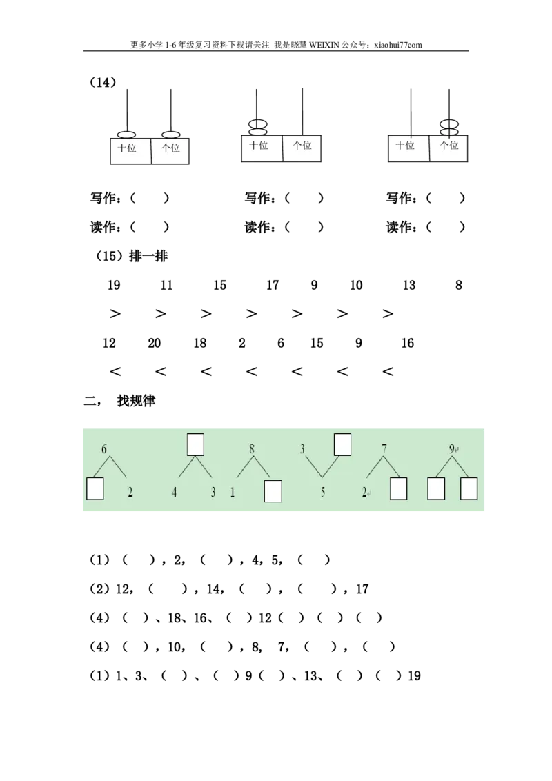 小学一年级数学上册填空找规律专项练习题_小学1-6年级全部试卷_数学_一年级_3-6-3、小学一年级数学上册_3-6-3-2、练习题、作业、试题、试卷_通用