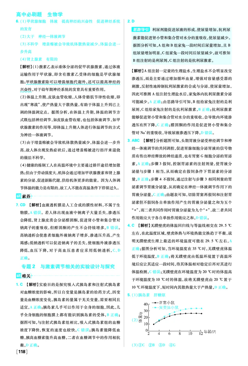 第3章体液调节_生物_2026版高中必刷题生物人教版_2026版高中必刷题生物选修1RJ_2025秋高中必刷题生物学选择性必修1稳态与调节RJ不定项选择题模式_图书答案