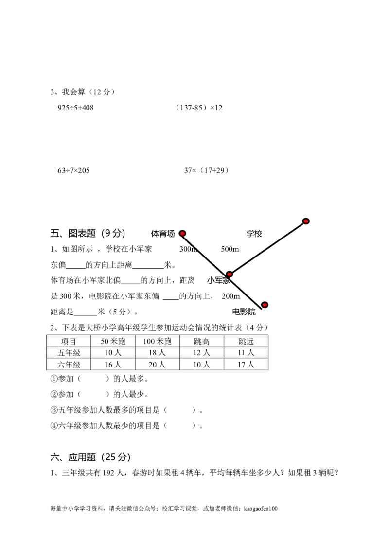小学三年级下册（三下）人教版数学期中考试试卷.1_小学1-6年级全部试卷_数学_三年级_3-8-4、小学三年级数学下册_3-8-4-2、练习题、作业、试题、试卷_人教版_期中测试卷