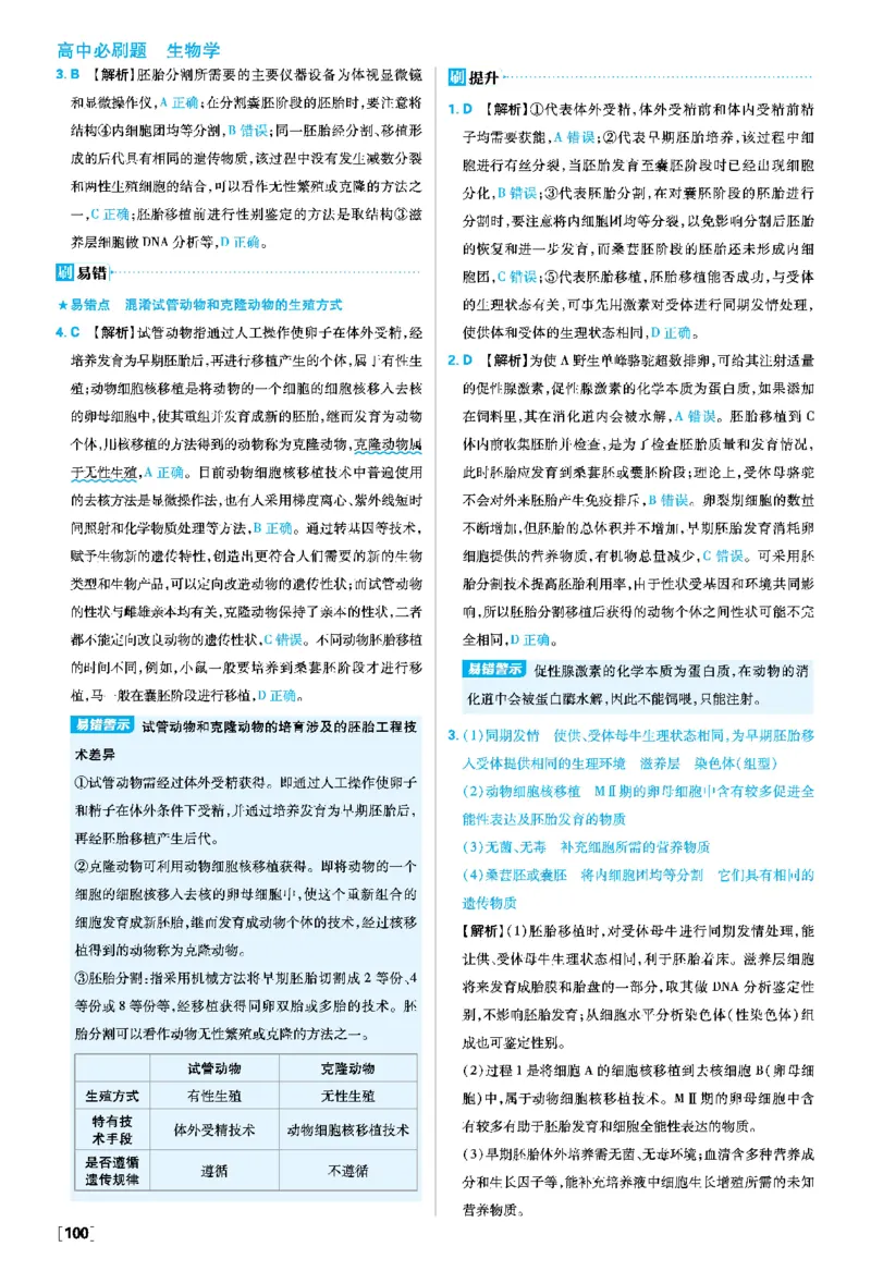 第2章细胞工程_生物_2026版高中必刷题生物人教版_2026春高中必刷题生物选修3RJ_答案生物选修三