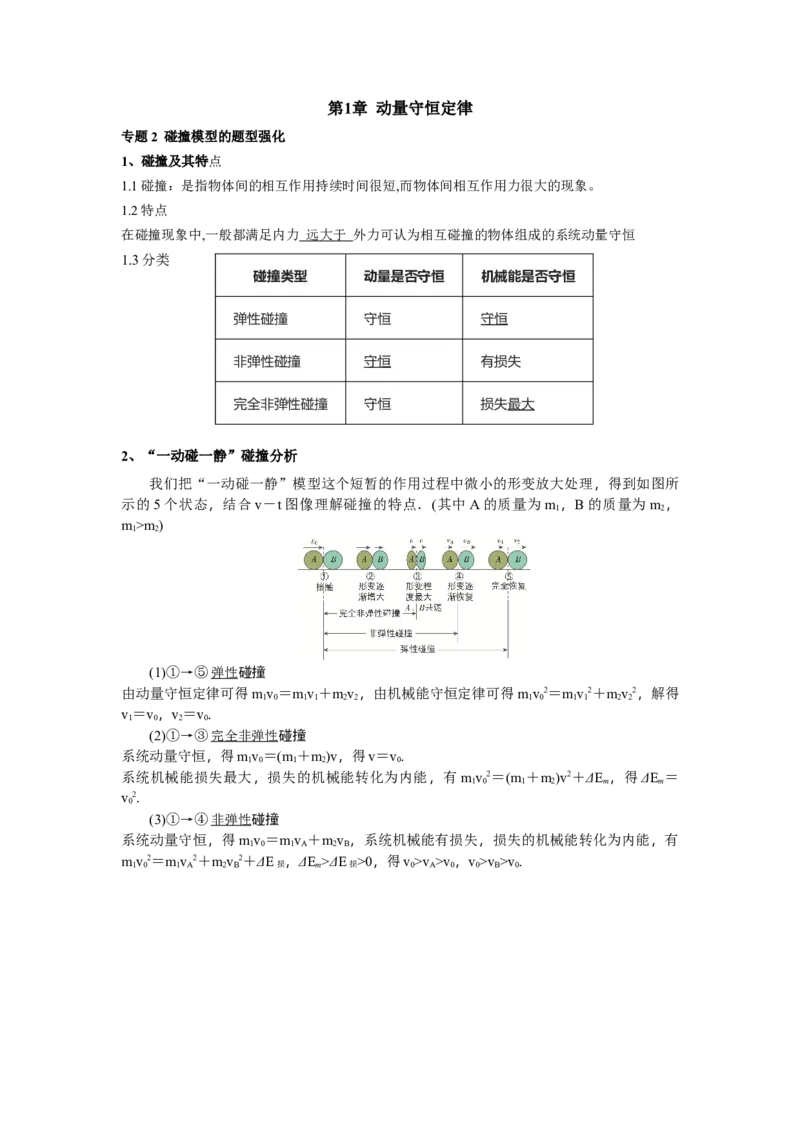 第1章专题2碰撞模型的题型强化_2026版高中必刷题_物理_2026版高中必刷题物理人教版_2026版高中必刷题物理选修一人教版_电子预习卡答案