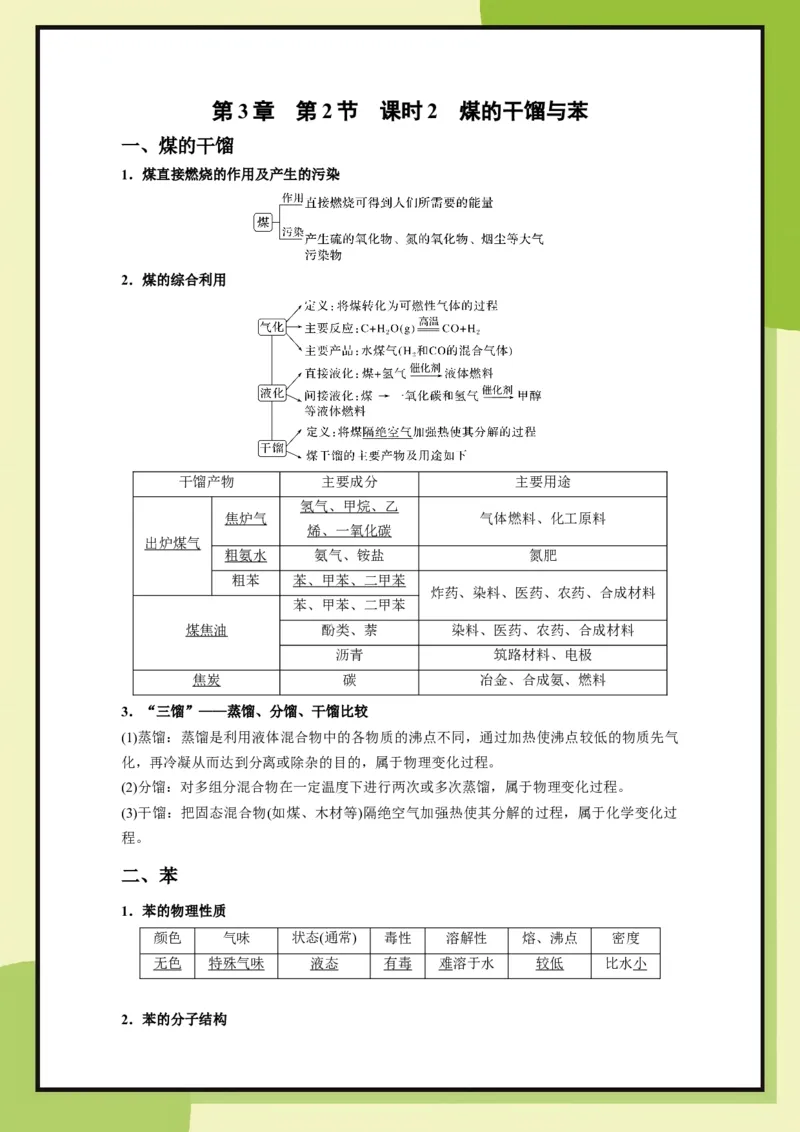 第3章　第2节课时2煤的干馏与苯（教用）_化学_2026版高中必刷题化学《鲁科》_26春化学-鲁科-必修二_化必修2LK_电子预习卡答案