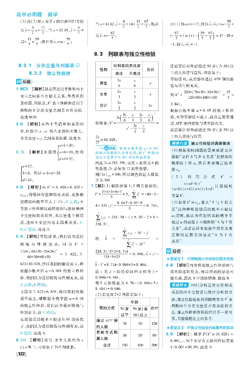 第八章成对数据的统计分析_数学_2026版高中必刷题数学《人教A版》_05.2026春高中必刷题人教A版数学选修3_答案数学选修3