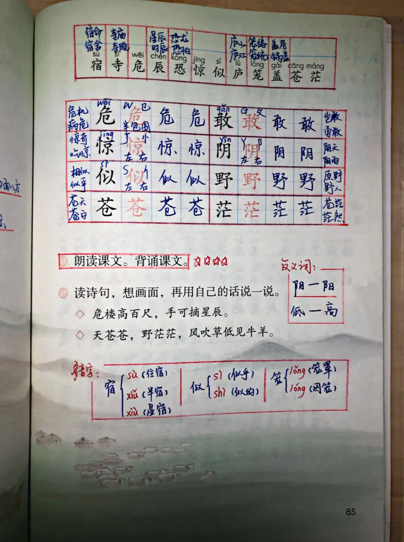 小学二年级上册上学期-部编版语文：古诗二首预习笔记_小学1-6年级全部试卷_语文_二年级_3-7-1、小学二年级语文上册_3-7-1-1、复习、知识点、归纳汇总_部编版