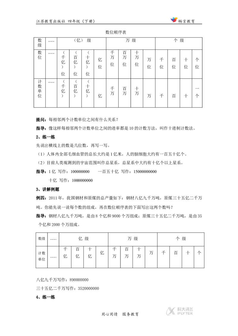 教学设计《认识多位数》（苏教）_小学1-6年级全部试卷_数学_四年级_3-9-4、小学四年级数学下册_3-9-4-3、课件、讲义、教案_苏教版_二认识多位数_素材