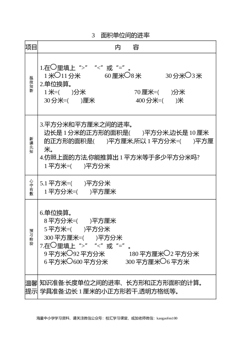 小学三年级下册（三下）人教版数学《课前预习单》_小学1-6年级全部试卷_数学_三年级_3-8-4、小学三年级数学下册_3-8-4-1、复习、知识点、归纳汇总_人教版