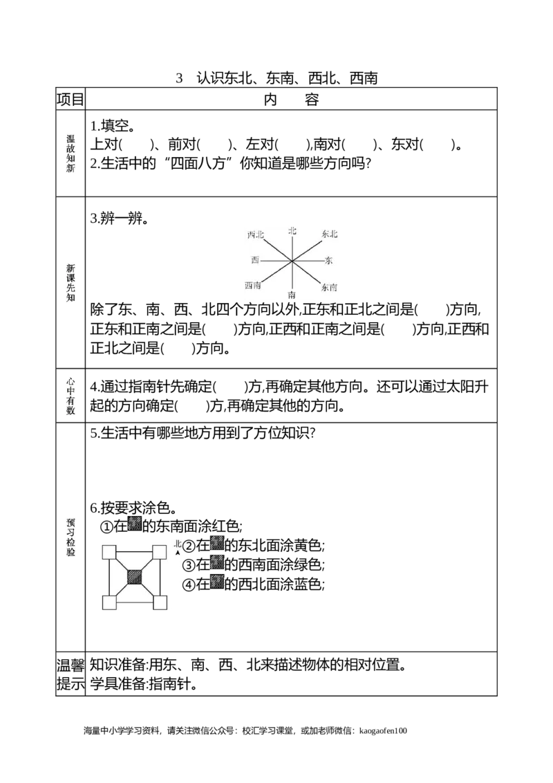 小学三年级下册（三下）人教版数学《课前预习单》_小学1-6年级全部试卷_数学_三年级_3-8-4、小学三年级数学下册_3-8-4-1、复习、知识点、归纳汇总_人教版