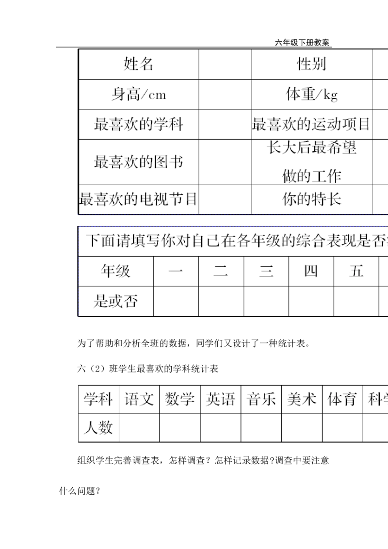 第1课时统计_小学1-6年级全部试卷_数学_六年级_3-11-4、小学六年级数学下册_3-11-4-3、课件、讲义、教案_2.人教版六（下）数学全册教案、导学案_电子教案_电子教案_第6单元整理和复习