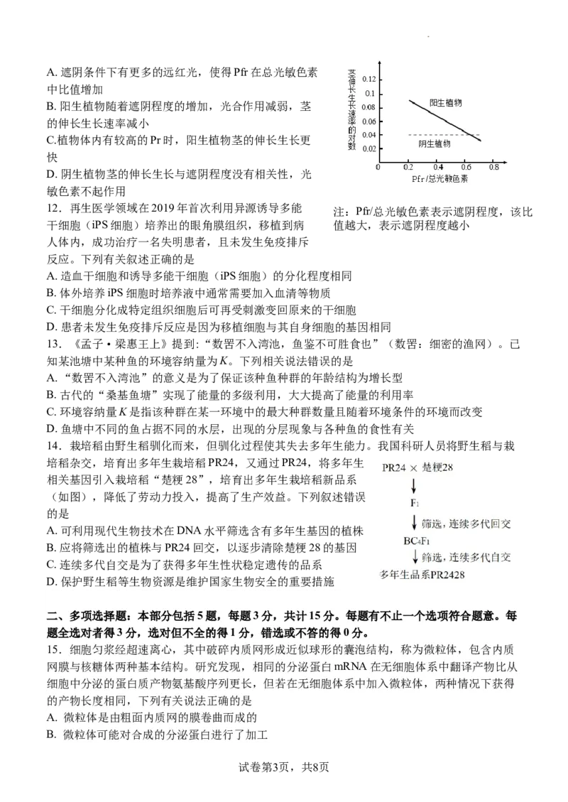 高三开学考试生物试卷202402_2024年3月_013月合集_2024届江苏省扬州中学高三下学期阶段练习_江苏省扬州中学2024届高三下学期阶段练习生物