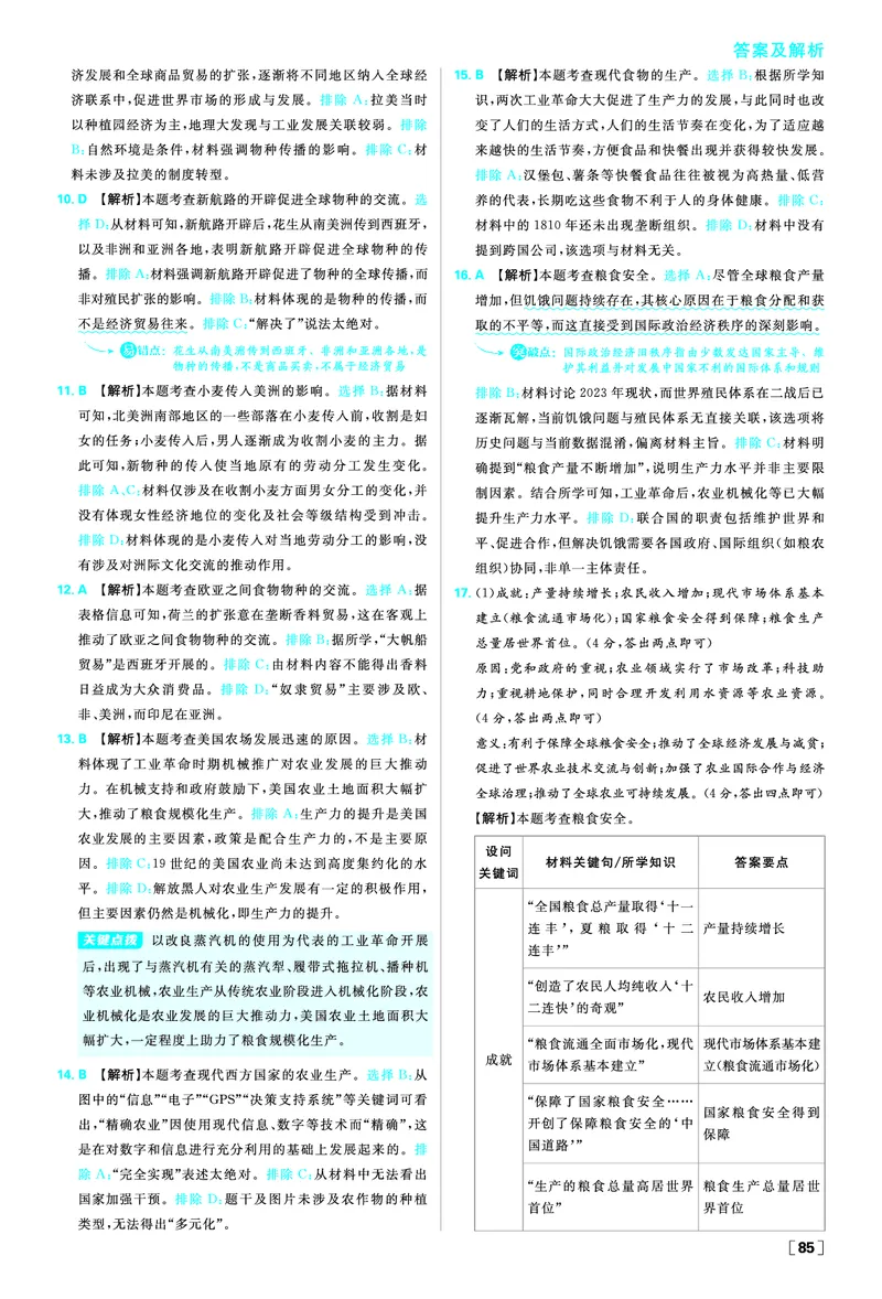 第一单元食物生产与社会生活_历史_2026春高中必刷题历史选修2RJ_答案历史选修2