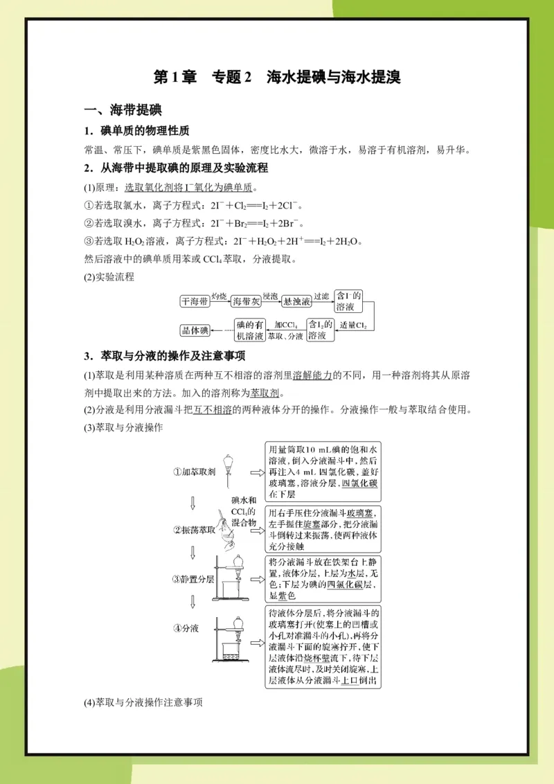 第1章　专题2海水提碘与海水提溴（教用）_化学_2026版高中必刷题化学《鲁科》_26春化学-鲁科-必修二_化必修2LK_电子预习卡答案