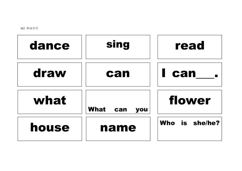 小学一年级英语学习-1AM1M2单词卡片_小学1-6年级全部试卷_英语_一年级_3-6-5、小学一年级英语上册_3-6-5-2、练习题、作业、试题、试卷