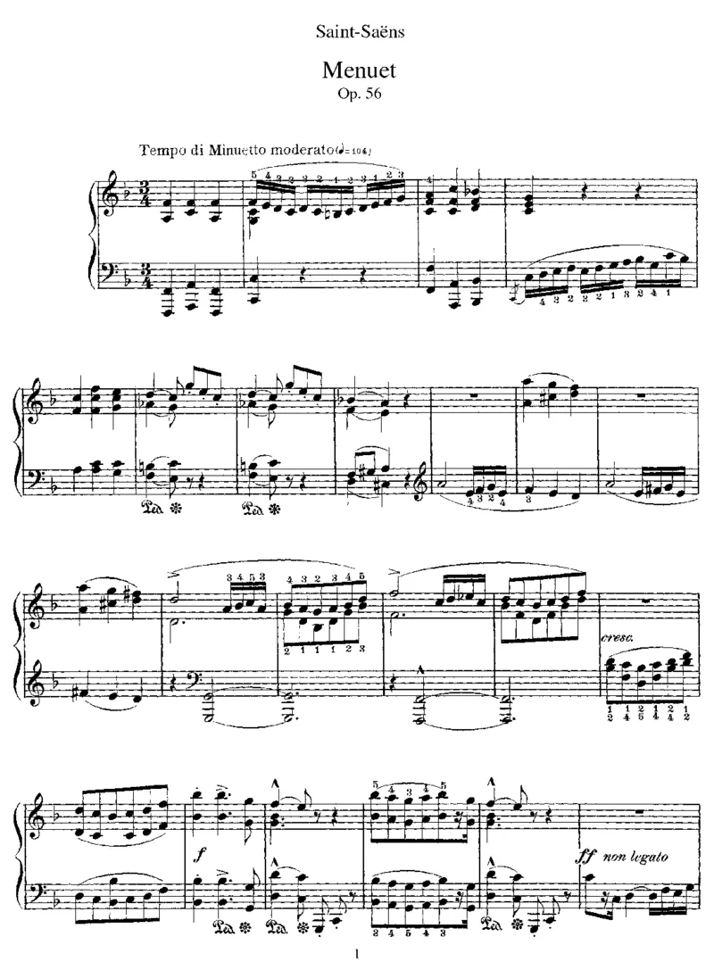 圆舞曲风小步舞曲Menuet,Op56_一万首著名钢琴曲谱哈农贝多芬合集视频教学电子版高清无水印可打印_1古典钢琴知名音乐家谱_圣桑钢琴谱全集