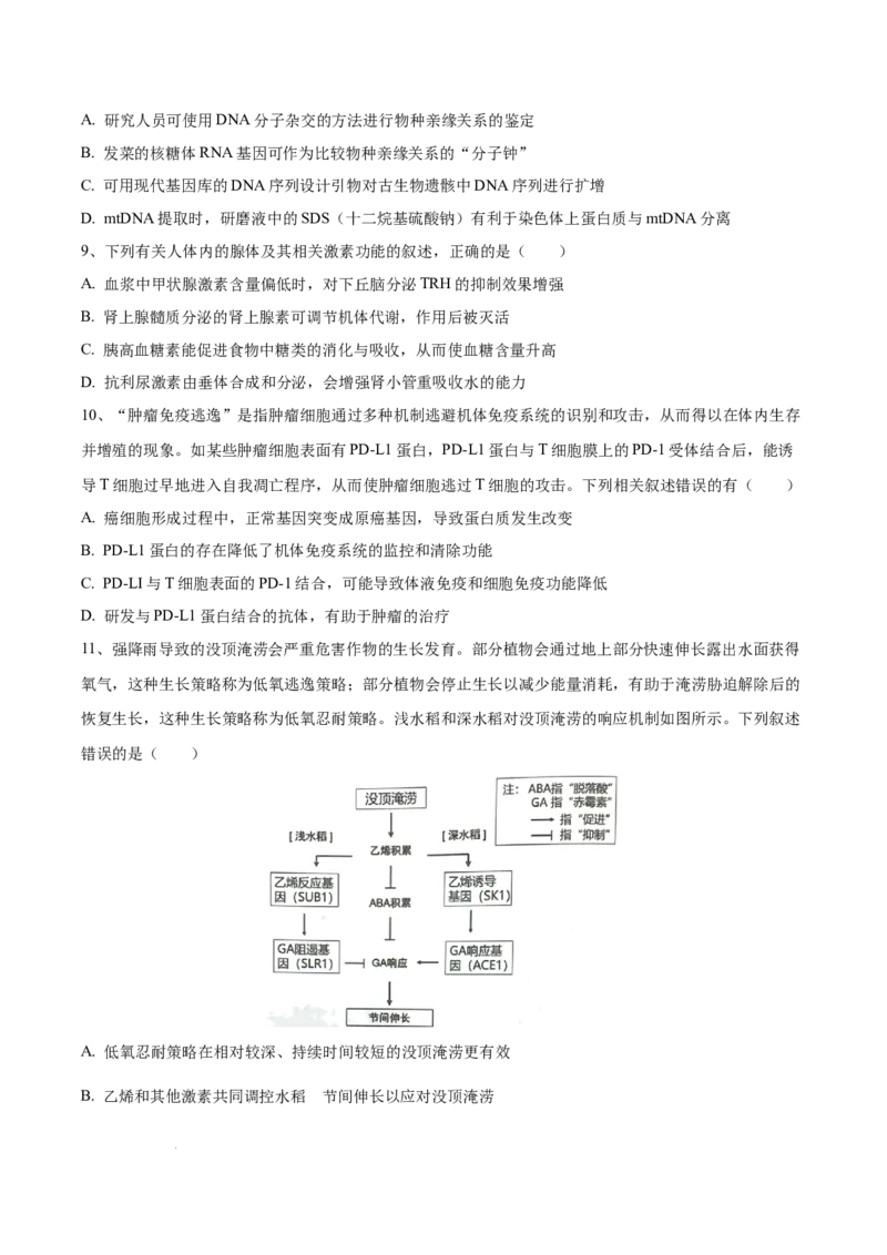 高三生物开学摸底考（贵州、安徽、甘肃适用，16+5题型）（考试版）_2024年4月_其他_2023-2024学年高三下学期开学摸底考试卷_2023-2024学年高三生物下学期开学摸底考试卷