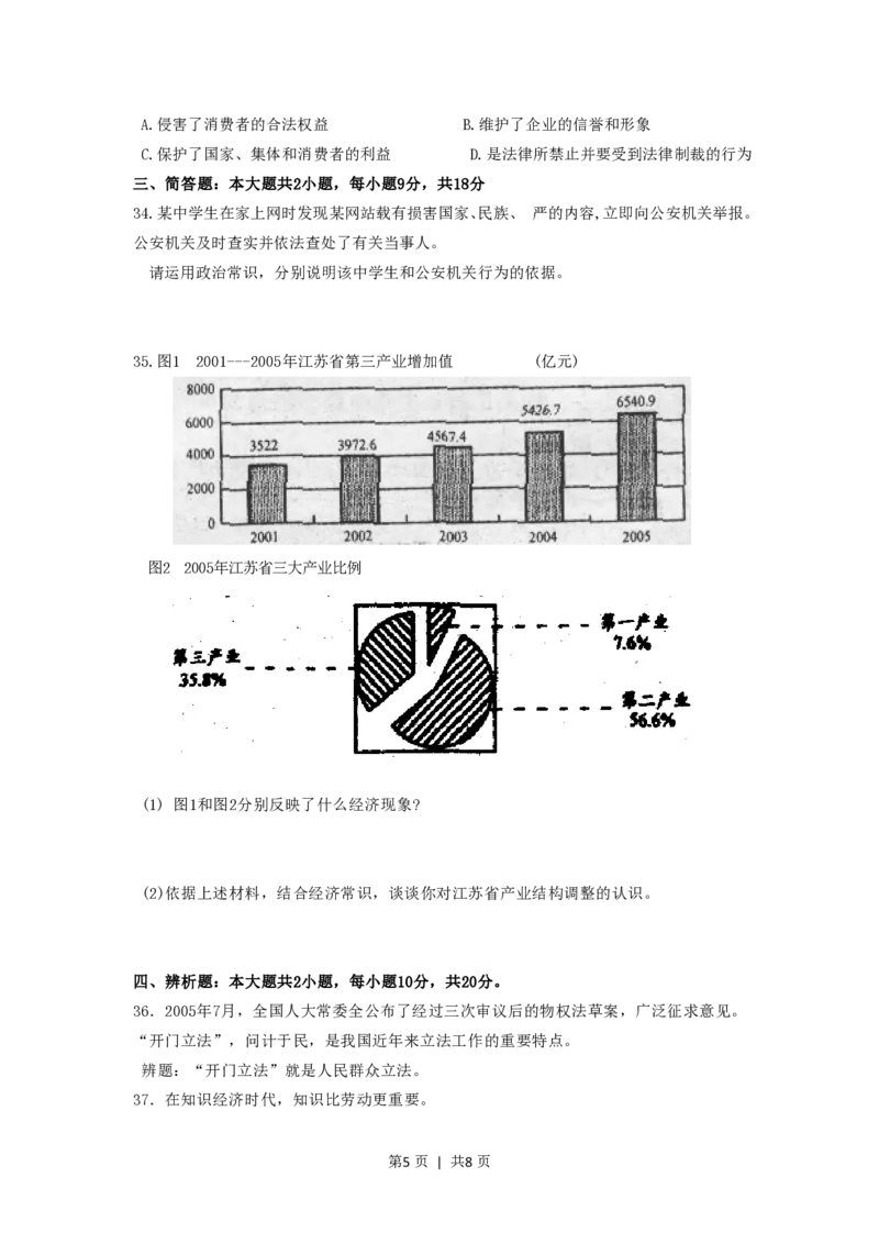 2006年江苏高考政治真题及答案_zz20高中真题试卷_政治高考真题试卷_旧1990-2007&middot;高考政治真题_1990-2007&middot;高考政治真题&middot;PDF_江苏