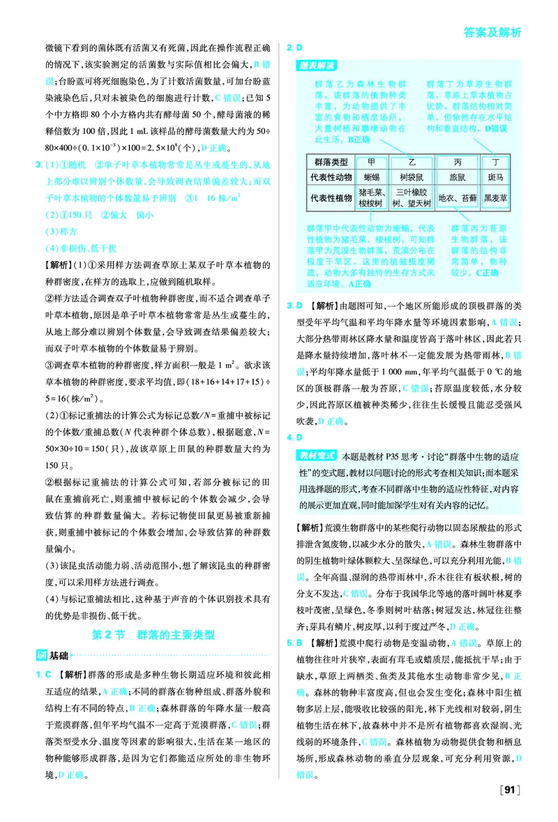 第2章群落及其演替_生物_2026版高中必刷题生物人教版_2026春高中必刷题生物必修2RJ_答案生物选修2