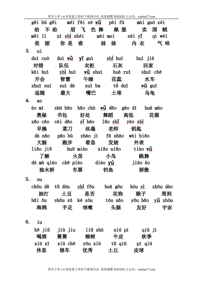 小学一年级上册语文资料-语文拼音拼读联系汇总（二）_小学1-6年级全部试卷_语文_一年级_3-6-1、小学一年级语文上册_3-6-1-1、复习、知识点、归纳汇总_通用