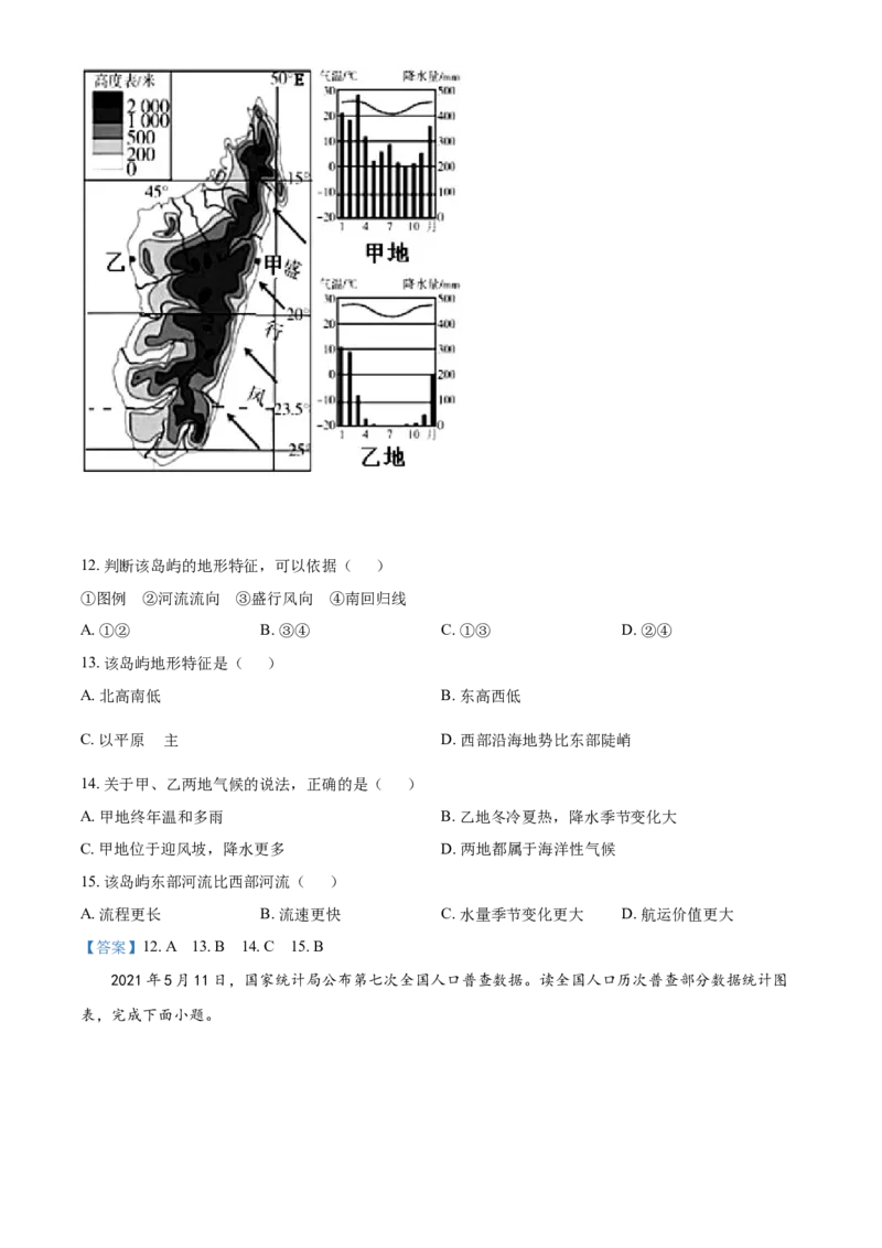 2021年烟台市中考地理试题及答案_9.地理中考真题2015-2024年_地区卷_山东省_烟台中考地理08-21