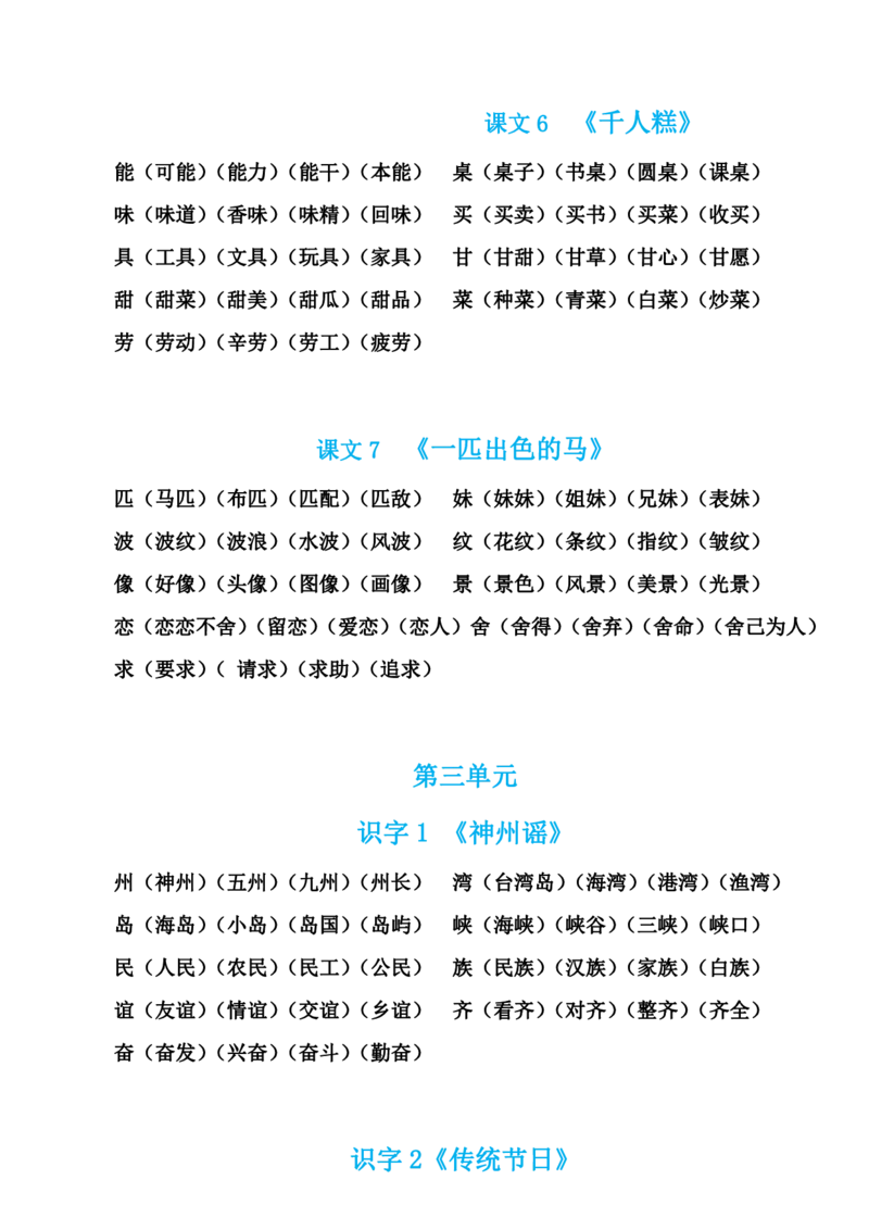 部编版语文二年级下册生字组词汇总_小学1-6年级全部试卷_语文_二年级_3-7-2、小学二年级语文下册_3-7-2-1、复习、知识点、归纳汇总_部编版